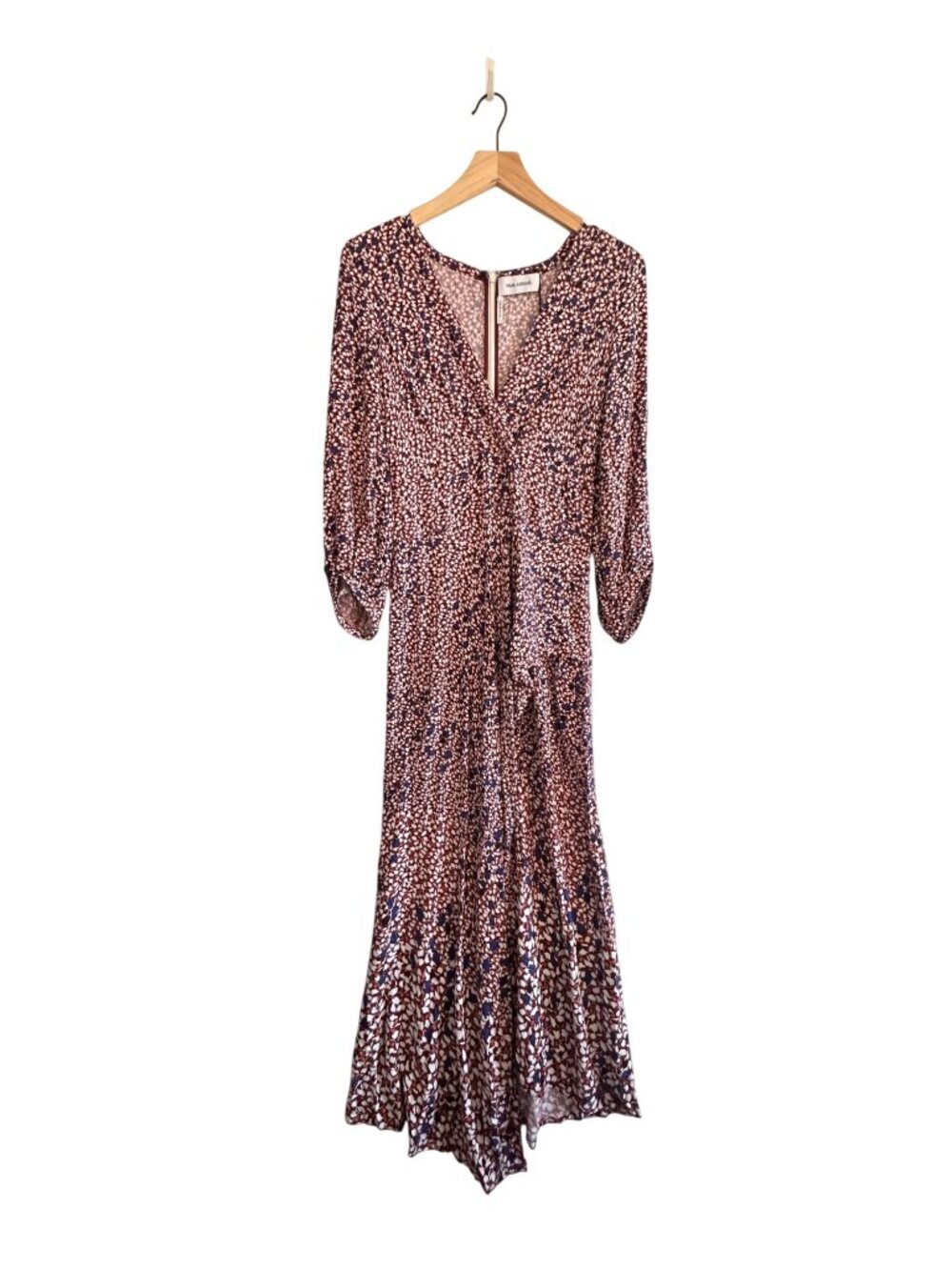 Yigal Azrouel Falling Leaf Printed Twill Midi Dress With Drape 4 NWT